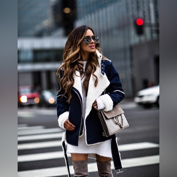 J.O.A Denim Biker Jacket With Faux Shearling Lining Women’s Size Small - Picture 1 of 9